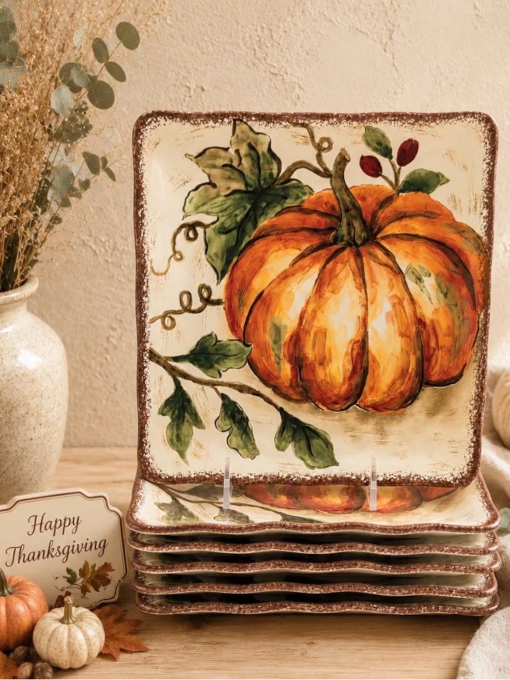 🆕- Maxcera- Farmhouse Rustic Pumpkin Ceramic Square Platter.